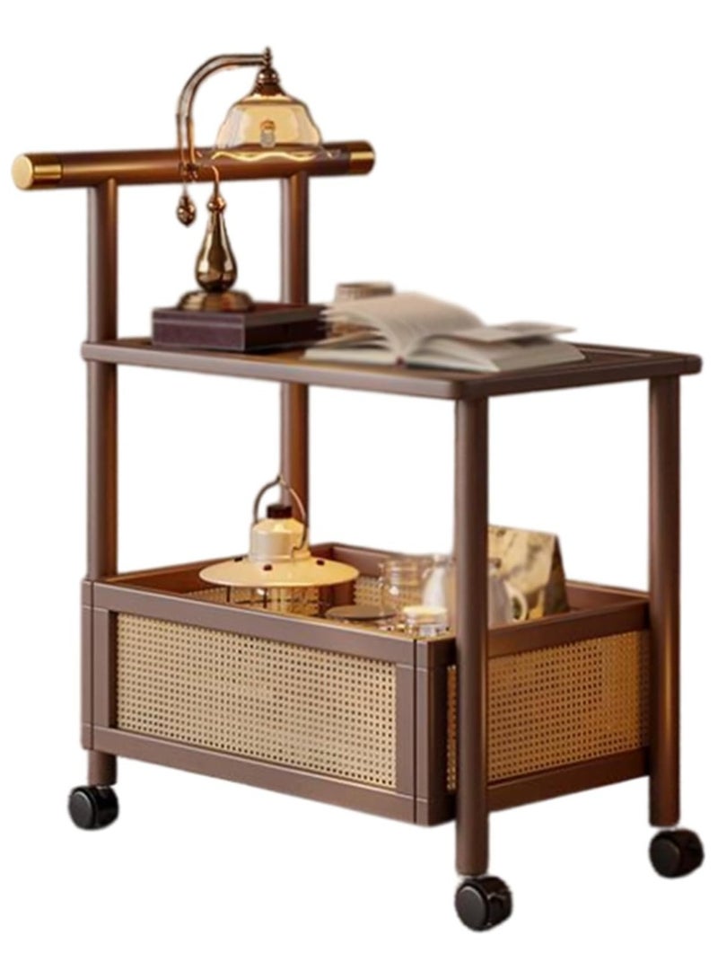 طاولة قهوة جانبية بعجلات من طبقتين - طاولة جانبية ضيقة وطاولة جانبية عصرية لغرفة المعيشة، غرفة النوم، الشقة، المكتب، المطبخ والفناء - Image 2