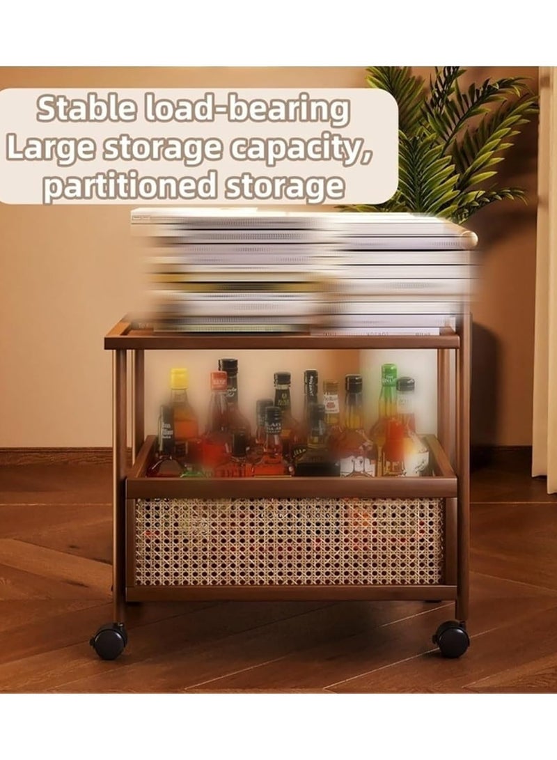 طاولة قهوة جانبية بعجلات من طبقتين - طاولة جانبية ضيقة وطاولة جانبية عصرية لغرفة المعيشة، غرفة النوم، الشقة، المكتب، المطبخ والفناء - Image 3