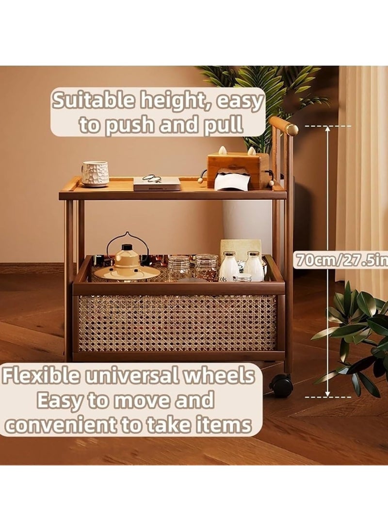 طاولة قهوة جانبية بعجلات من طبقتين - طاولة جانبية ضيقة وطاولة جانبية عصرية لغرفة المعيشة، غرفة النوم، الشقة، المكتب، المطبخ والفناء - Image 5