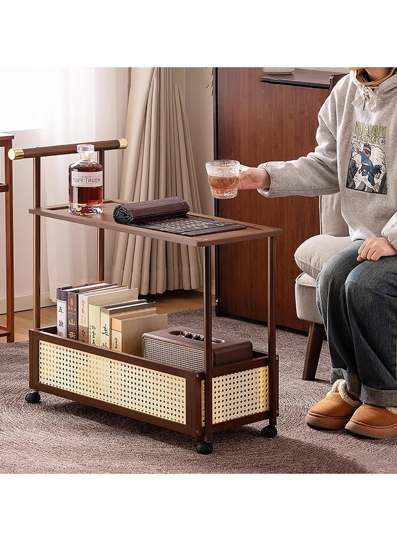 طاولة قهوة جانبية بعجلات من طبقتين - طاولة جانبية ضيقة وطاولة جانبية عصرية لغرفة المعيشة، غرفة النوم، الشقة، المكتب، المطبخ والفناء - Image 1