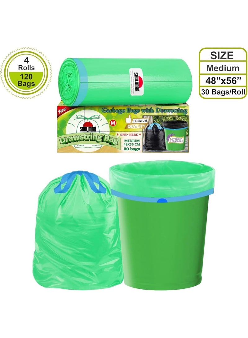 شاليمار بريميوم OXO – أكياس قمامة قابلة للتحلل البيولوجي، 120 قطعة – سعة 8 جالون، بسحب الحبل ومعطرة برائحة اللافندر – أكياس مقاومة للتسرب لسلال القمامة/النفايات – الأبعاد: 122 × 142 سم – مناسبة لسلال بسعة 5 إلى 10 جالون – اللون أخضر - Image 3