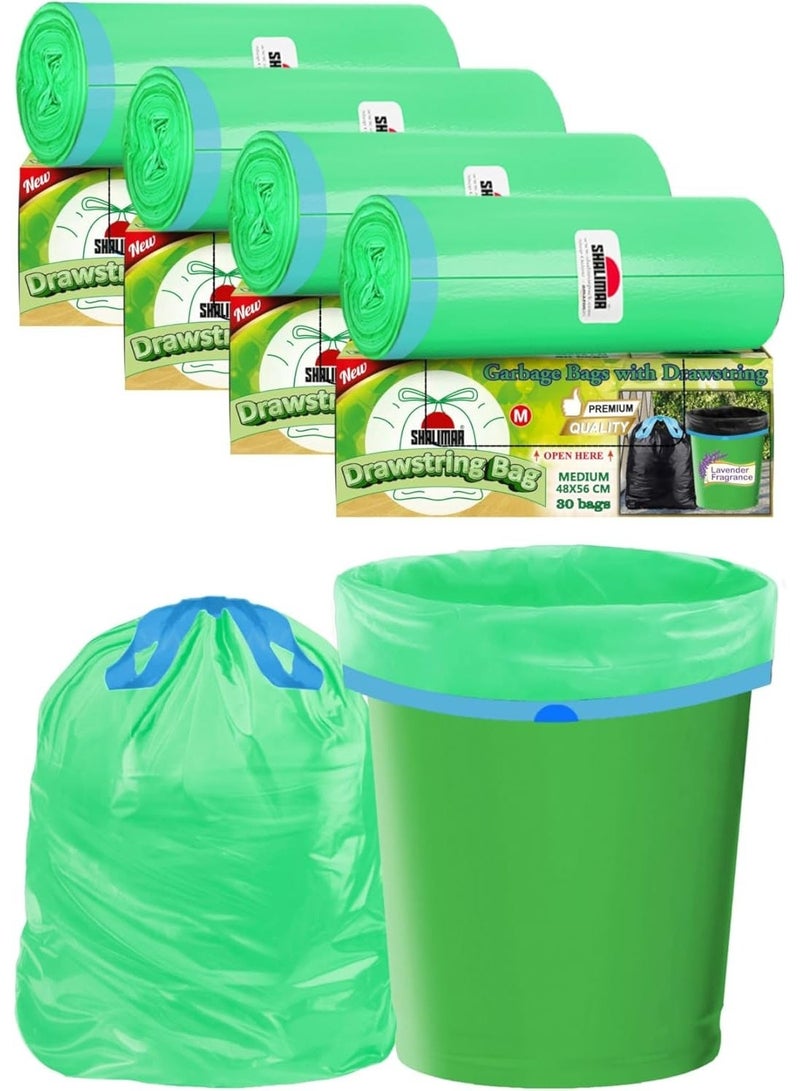 شاليمار بريميوم OXO – أكياس قمامة قابلة للتحلل البيولوجي، 120 قطعة – سعة 8 جالون، بسحب الحبل ومعطرة برائحة اللافندر – أكياس مقاومة للتسرب لسلال القمامة/النفايات – الأبعاد: 122 × 142 سم – مناسبة لسلال بسعة 5 إلى 10 جالون – اللون أخضر - Image 1