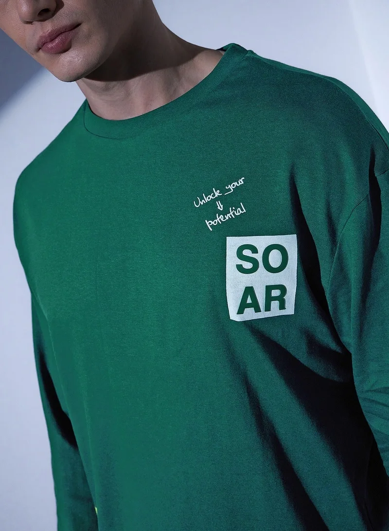 هوبرهولمي تيشيرت مطبوع بطباعة الغابة الخضراء للرجال، مقاس واسع