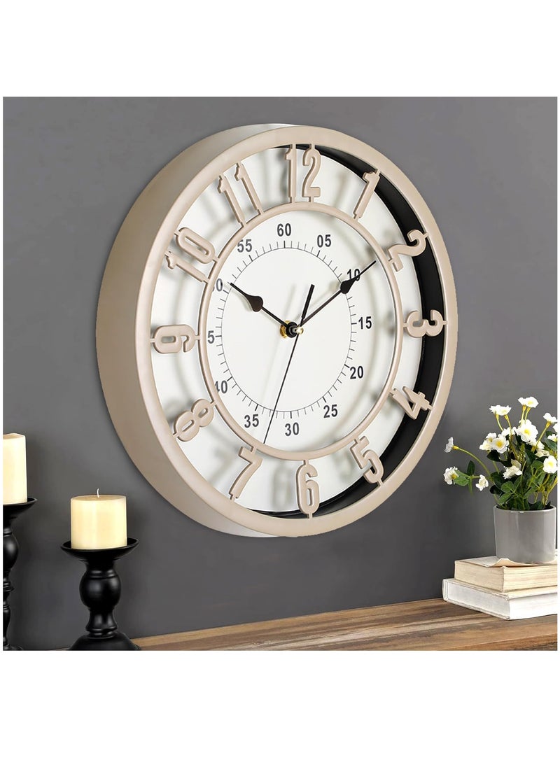 Hihonor - Wall Clock,31 CM Quiet and No Ticking Clock,Easy to Read,Suitable for Home,Office,Classroom,School,Battery Powered Round Wall Clock,Energy Saving,Retro Numerals Style White - Image 1