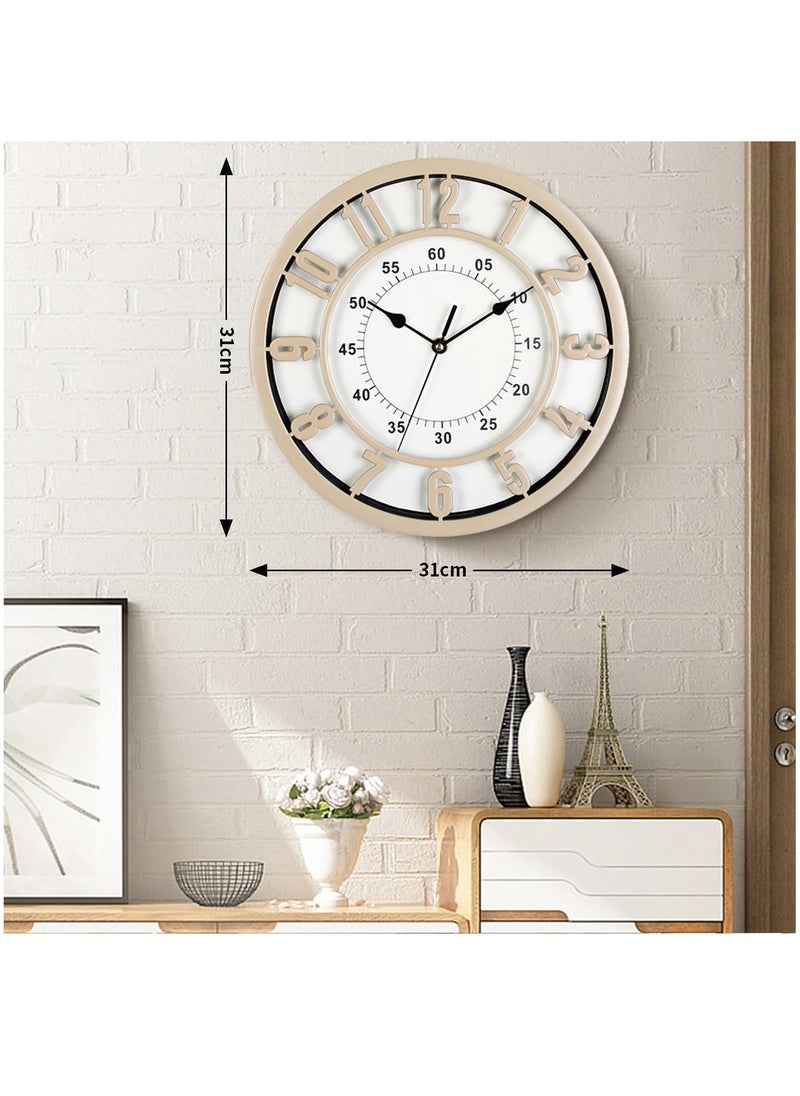 Hihonor - Wall Clock,31 CM Quiet and No Ticking Clock,Easy to Read,Suitable for Home,Office,Classroom,School,Battery Powered Round Wall Clock,Energy Saving,Retro Numerals Style White - Image 1