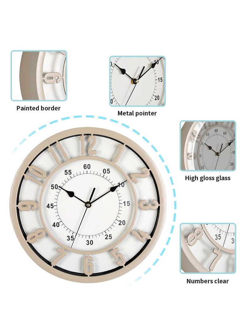 Hihonor - Wall Clock,31 CM Quiet and No Ticking Clock,Easy to Read,Suitable for Home,Office,Classroom,School,Battery Powered Round Wall Clock,Energy Saving,Retro Numerals Style White - Image 1