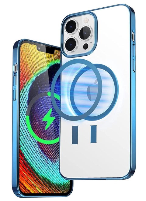 Built-in Magnet Clear Case for iPhone 14 Plus, Compatible with Mag-safe Accessories, Slim Thin PC Durable Case Support Wireless Char-ging (iPhone 14 Plus, Navy Blue)
