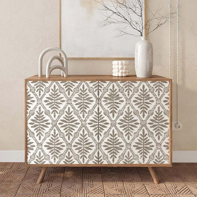 lenify Peel and Stick Wallpaper Grey and Brown Contact Paper 16.9inch x 118.1inch Geometric Wallpaper Vintage Peel and Stick Removable Diamond Floral Wall Paper Self Adhesive Cabinets Decor Vinyl - Image 4