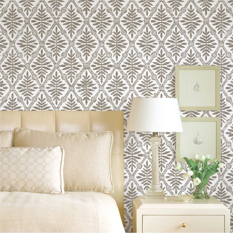 lenify Peel and Stick Wallpaper Grey and Brown Contact Paper 16.9inch x 118.1inch Geometric Wallpaper Vintage Peel and Stick Removable Diamond Floral Wall Paper Self Adhesive Cabinets Decor Vinyl - Image 2