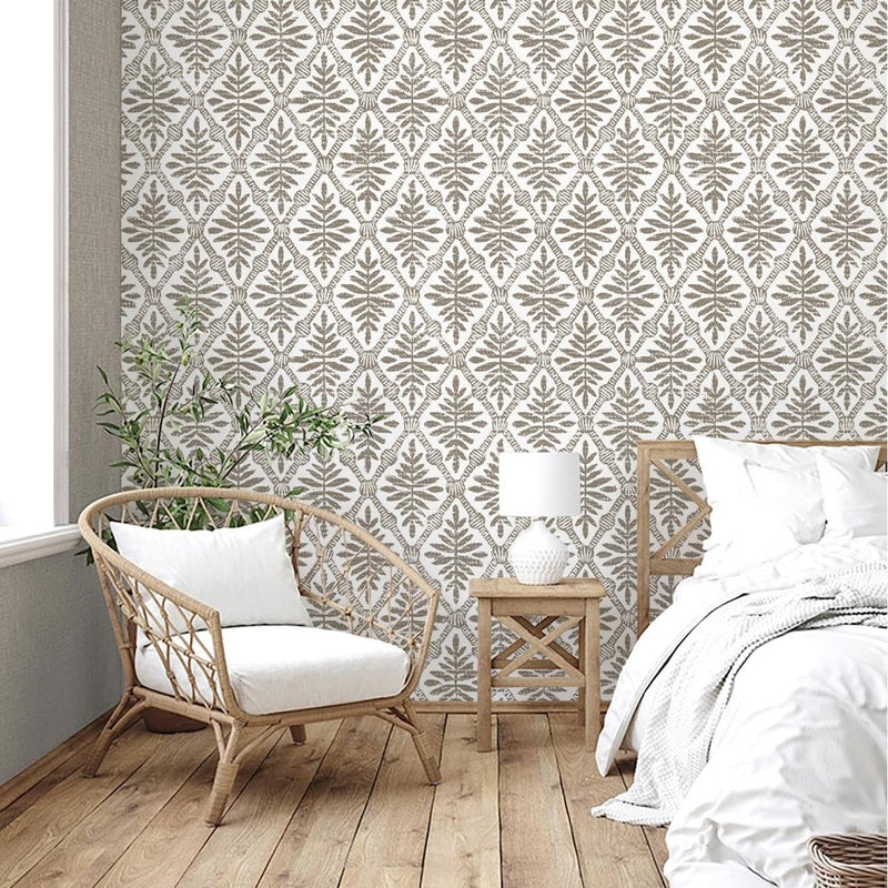 lenify Peel and Stick Wallpaper Grey and Brown Contact Paper 16.9inch x 118.1inch Geometric Wallpaper Vintage Peel and Stick Removable Diamond Floral Wall Paper Self Adhesive Cabinets Decor Vinyl - Image 5