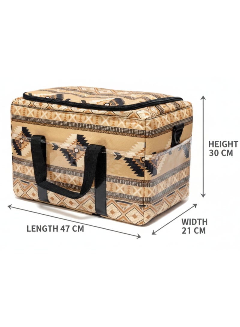 GO2CAMPS Premium Heavy Duty Thermal Insulated Picnic Basket ,Camping Bag , Thermal Travel Cooler Bag [ Large 47 x 21 x 30 CM ] Hot & Cold Multi-Compartment Storage Box for Food, Drinks, Arabic Coffee Dallah, Tea Kettles & Cups | EVA Thick Waterproof & Leak-Proof Picnic Bag | Traditional Arabic Kaki Design Camping Cooler for Desert Trips, Majlis Events, BBQ, Hiking, Outdoor Travel & Family Picnic Accessories - Image 3