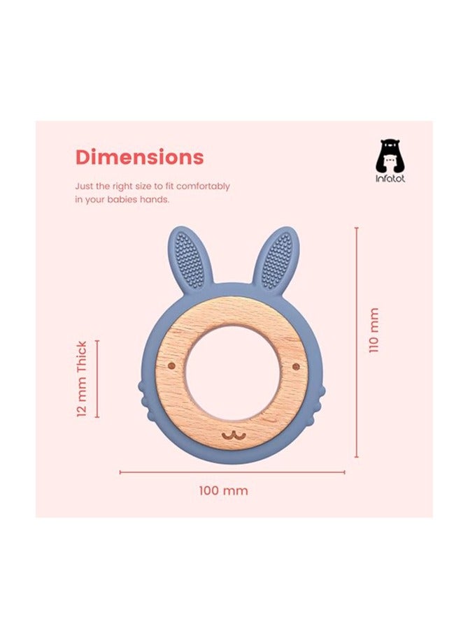 Twisoo Twisoo Rabbit Teething Toys - Wooden Ring Baby Teethers for 0-6M & 6M+, Newborn Essentials, Blue  - Image 3