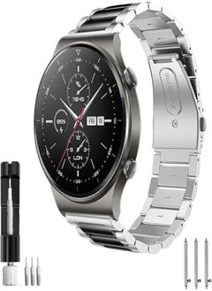 G-Power Stainless Steel Replacement Wrist Band Strap With Double Folding Clasp And High Elasticity Design Specially For Huawei Smart Watches Like Gt/Gt2E/Gt2 Pro - Silver Black