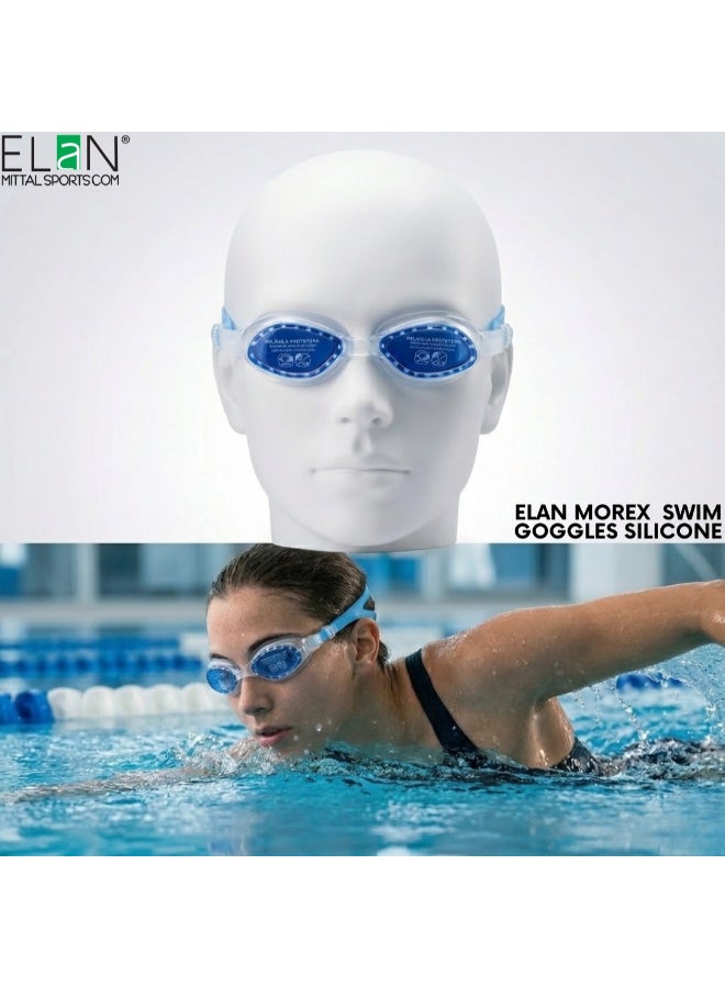 ELAN Morex Swim Goggles - Classic Blue Anti-Fog Lenses - Professional Glare-Reducing Swimming Goggles with UV Protection - Soft Silicone No-Leak Comfort Fit - Image 1