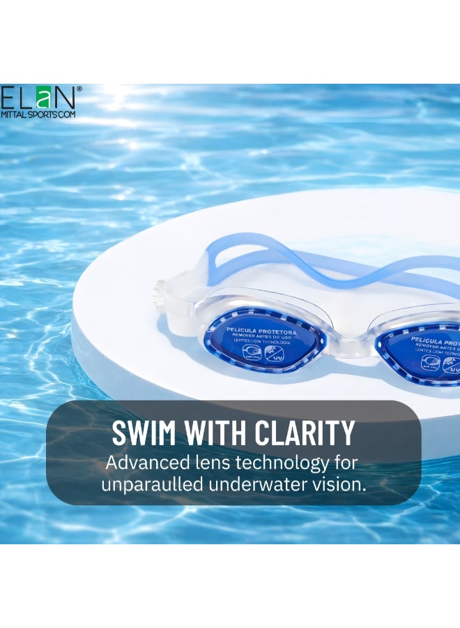 ELAN Morex Swim Goggles - Classic Blue Anti-Fog Lenses - Professional Glare-Reducing Swimming Goggles with UV Protection - Soft Silicone No-Leak Comfort Fit - Image 2