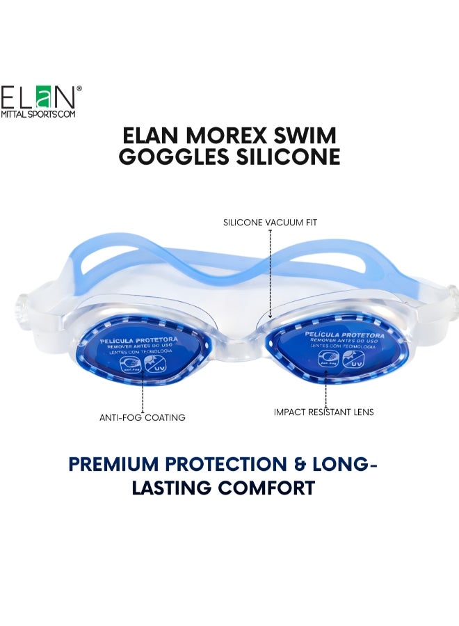 ELAN Morex Swim Goggles - Classic Blue Anti-Fog Lenses - Professional Glare-Reducing Swimming Goggles with UV Protection - Soft Silicone No-Leak Comfort Fit - Image 3