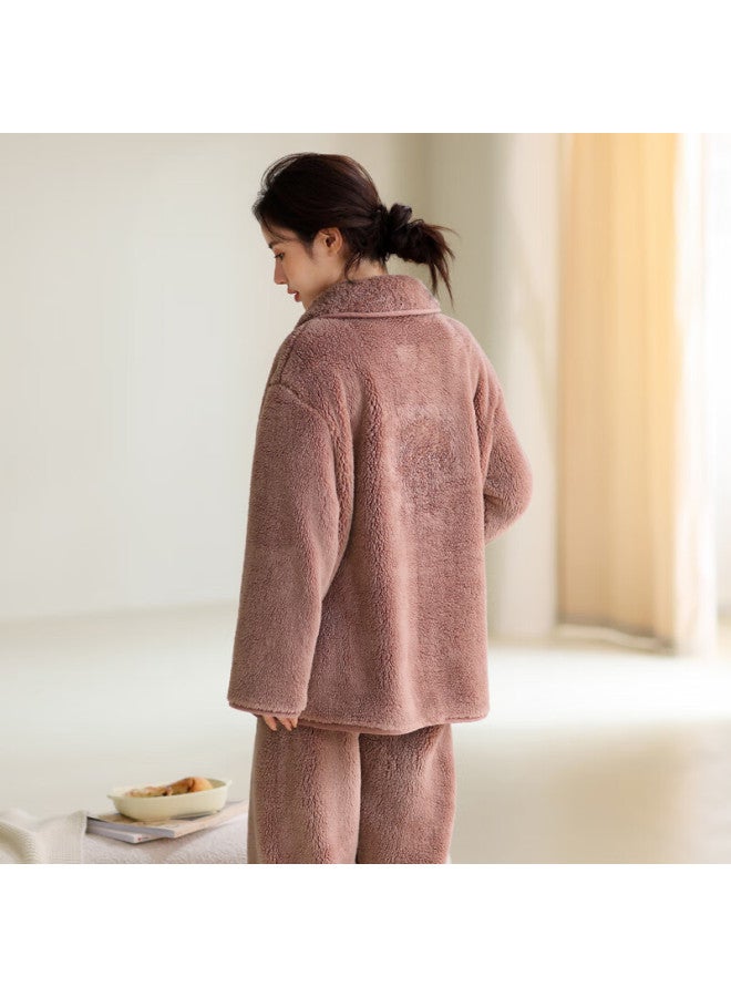 Fenton Fenteng Coral Fleece Pajamas For Women, Winter New Style, Plush Lined Thick Warm Set, Winter Large Size Flannel Loungewear - Image 3