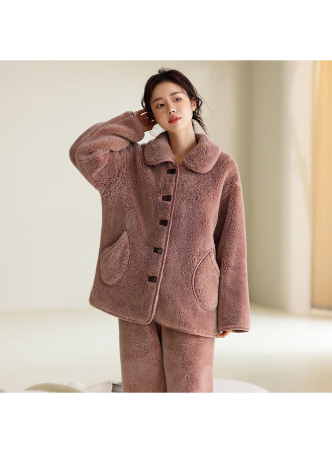 Fenton Fenteng Coral Fleece Pajamas For Women, Winter New Style, Plush Lined Thick Warm Set, Winter Large Size Flannel Loungewear - Image 2