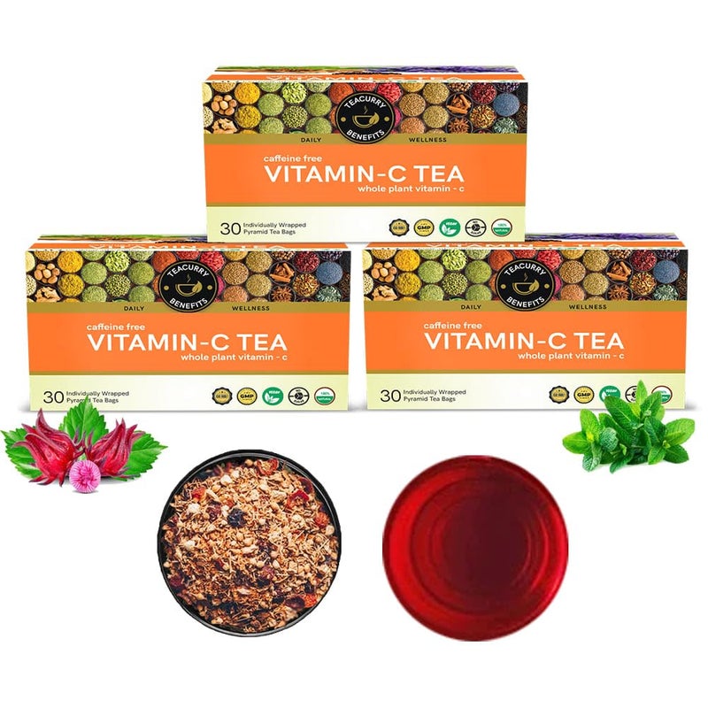 Teacurry Vitamin C Tea (3 Month Pack | 90 Tea Bags) - Helps get Glowing Skin and Shilky Hair | Assists with Bones & Vessels - Image 1