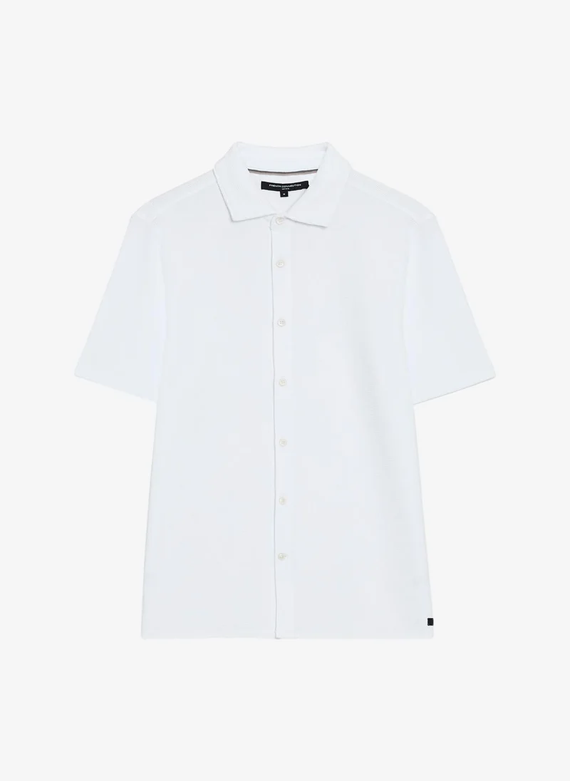 French Connection White Men's Shortst Sleeve Textured Button-Through Navy Shirt for Men | Best Price UAE