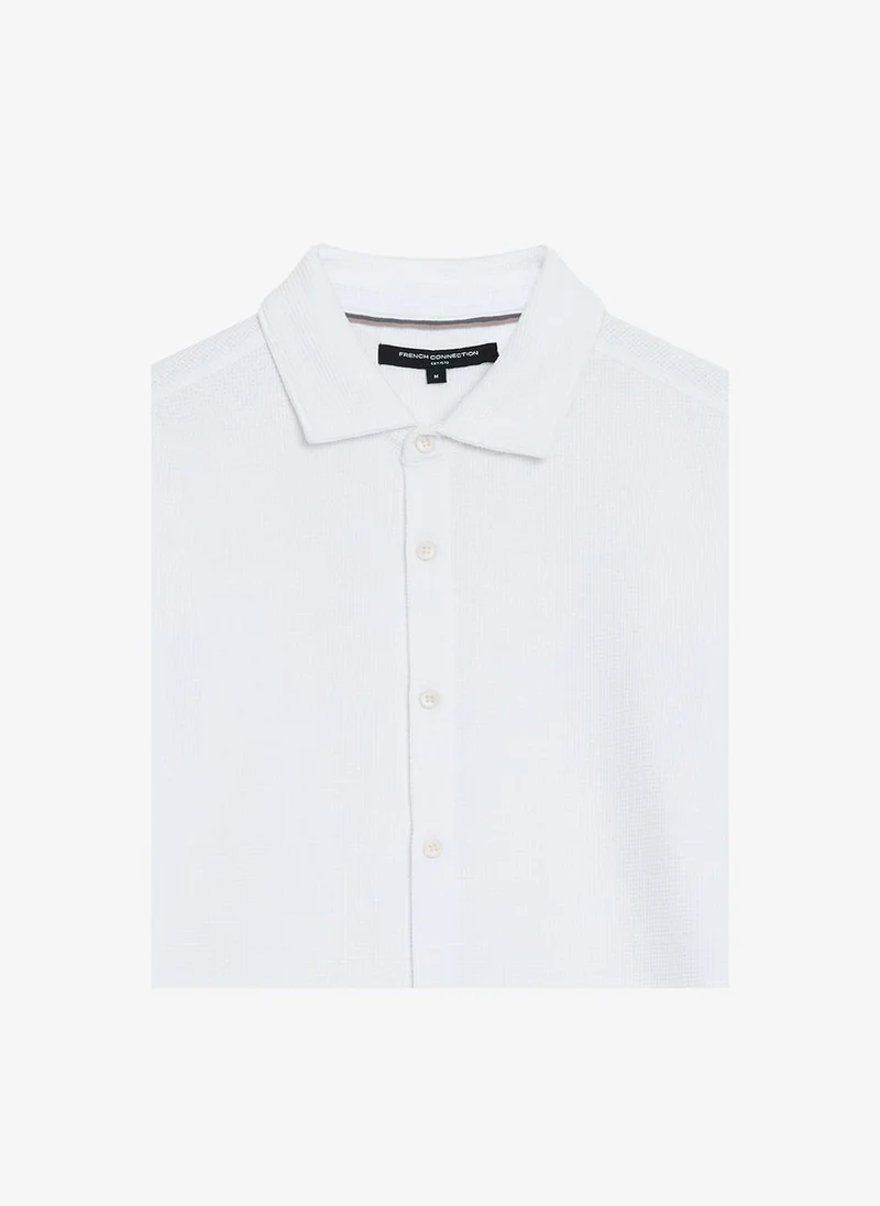 French Connection White Men's Shortst Sleeve Textured Button-Through Navy Shirt for Men | Best Price UAE