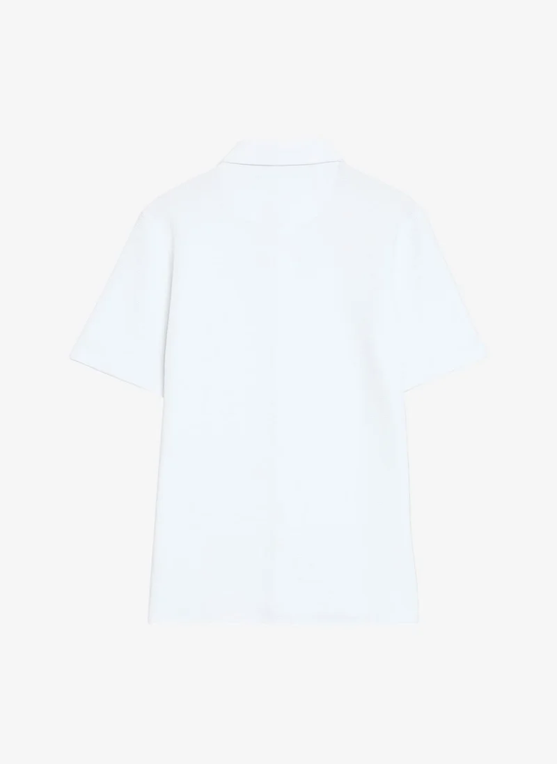 French Connection White Men's Shortst Sleeve Textured Button-Through Navy Shirt for Men | Best Price UAE