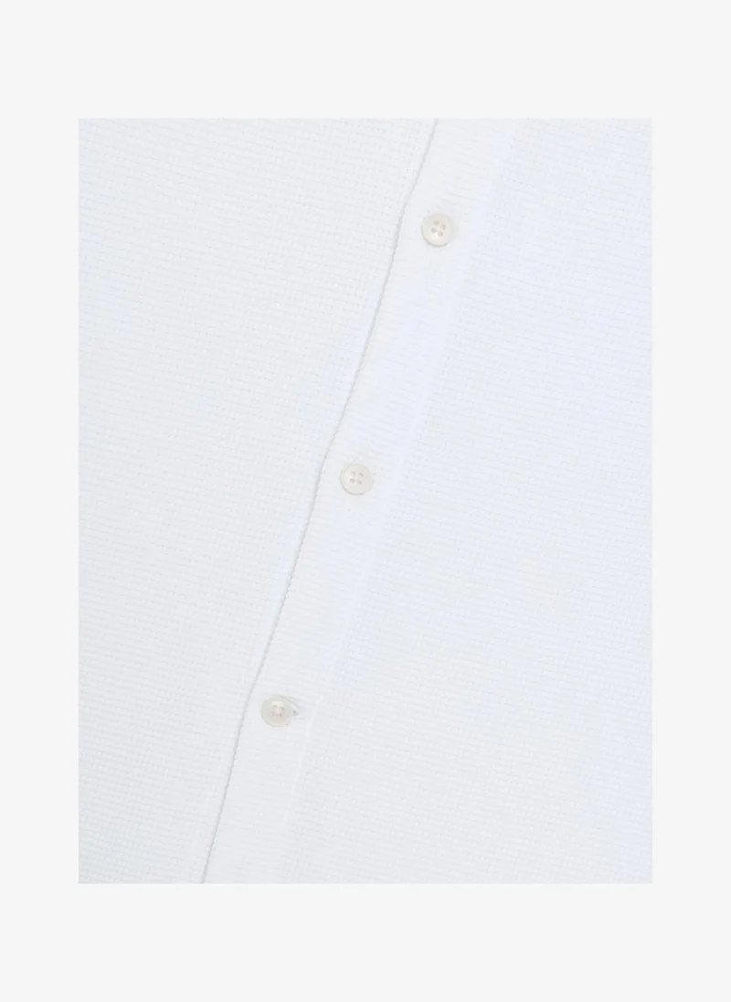 French Connection White Men's Shortst Sleeve Textured Button-Through Navy Shirt for Men | Best Price UAE