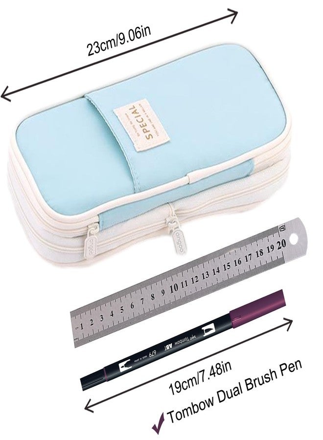 WAFJAMF Large Capacity Pencil Case with Zipper Multi-Function Storage Bag Suitable for Office Travel - Light Blue - Image 3