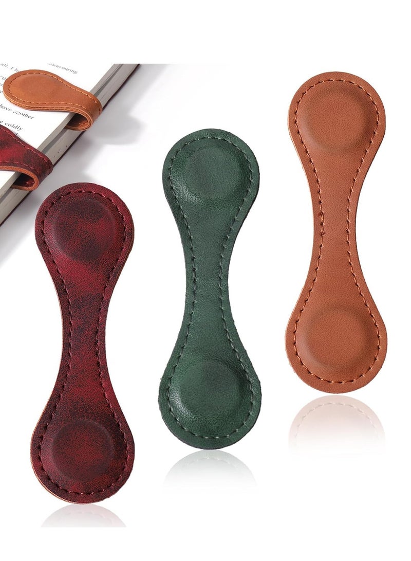 Fanski 3PCS Magnetic Bookmarks, Leather Bookmark Vintage Book Mark Double-Sided Magnetic Page Markers Leather Page Clip Buckles Reading Supplies Gift for Men Women Teacher Students Book Lovers - Image 1