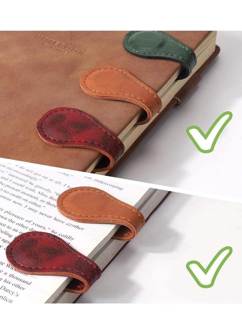 Fanski 3PCS Magnetic Bookmarks, Leather Bookmark Vintage Book Mark Double-Sided Magnetic Page Markers Leather Page Clip Buckles Reading Supplies Gift for Men Women Teacher Students Book Lovers - Image 3