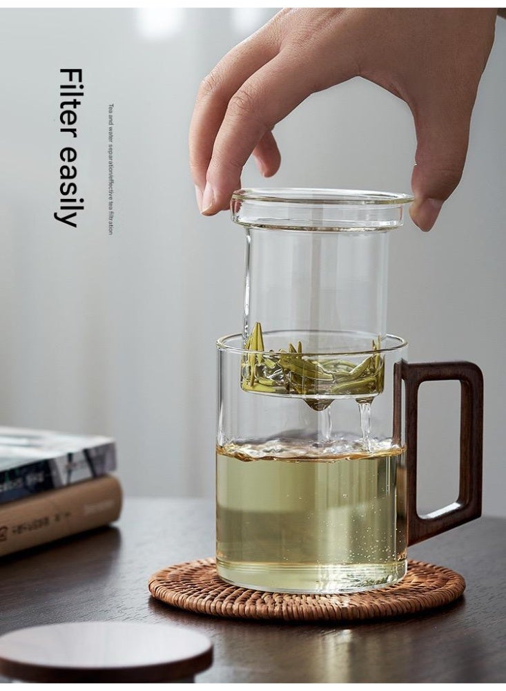 فنجان شاي زجاجي فاخر (400 مل لكل منهما)، بما في ذلك فنجان شاي مع فلتر، وغطاء خشبي، وكوب ماء من زجاج البورسليكات العالي، وإبريق شاي زجاجي مع فلتر. - Image 4