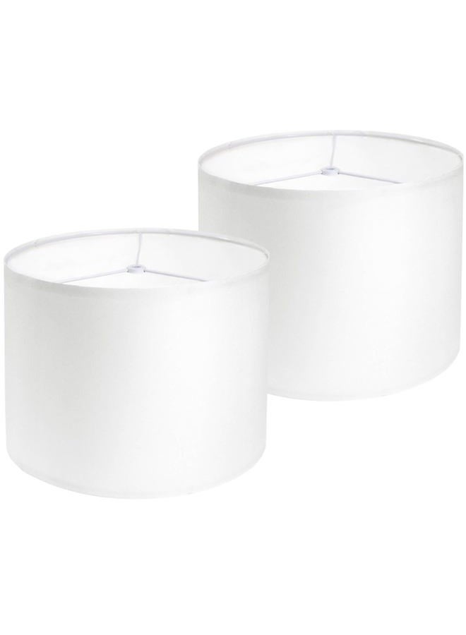 Rumidoph White Lamp Shades Set of 2, Medium Drum Lamp Shade 13"Top x 13"Bottom x 10"High(Spider), Lampshades Replacement for Table Lamps Floor Lamps, Natural Linen Hand Crafted, Easy Assembly Required - Image 1