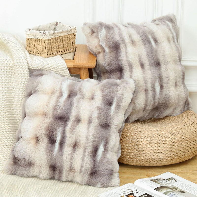 MADIZZ Pack of 2 Thick Plush Wool Throw Pillow Covers 20x20 Inch Grey Taupe Soft Neutral Decorative Throw Pillows Accent Boho Cushion Covers for Couch Sofa Bedroom Pillow Shell - Image 2
