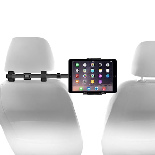 Macally Tablet Holder for Car Headrest - Adjustable iPad Headrest Mount for Car - Super Secure Car iPad Holder Backseat Kids - Fits All 4.7-12.9" Back Seat Devices (iPad Pro/Air/Mini, Nintendo Switch) - Image 1