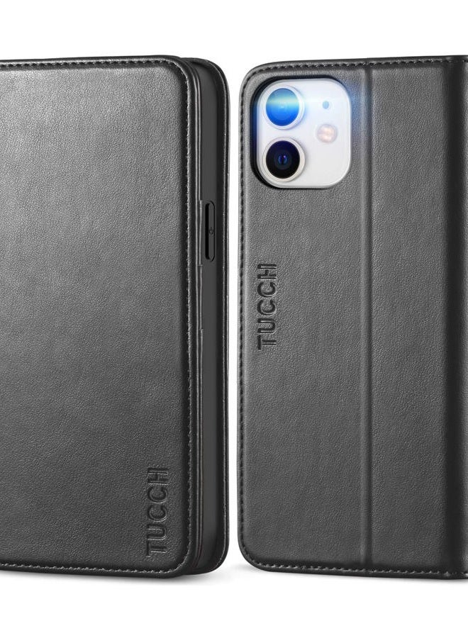 TUCCH Wallet Case for iPhone 12 Pro/iPhone 12 5G, Premium PU Leather Flip Folio Cover with Card Slot, Stand Book Design [Shockproof TPU Interior Case] Compatible with iPhone 12/12 Pro 6.1-inch, Black - Image 1