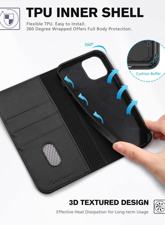 TUCCH Wallet Case for iPhone 12 Pro/iPhone 12 5G, Premium PU Leather Flip Folio Cover with Card Slot, Stand Book Design [Shockproof TPU Interior Case] Compatible with iPhone 12/12 Pro 6.1-inch, Black - Image 5