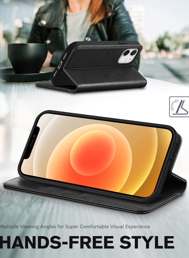 TUCCH Wallet Case for iPhone 12 Pro/iPhone 12 5G, Premium PU Leather Flip Folio Cover with Card Slot, Stand Book Design [Shockproof TPU Interior Case] Compatible with iPhone 12/12 Pro 6.1-inch, Black - Image 4