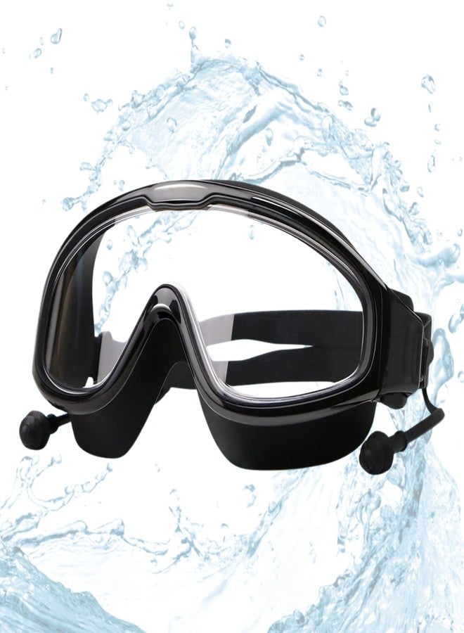 KARBD Swimming Goggles Large Frame Wide View Big Glasses with Ear Plugs Connected Swim Pool Water Sports Eyes Protection for Children Kids Boys Girls Adults Men Women 5+ Years Age - Black - Image 1