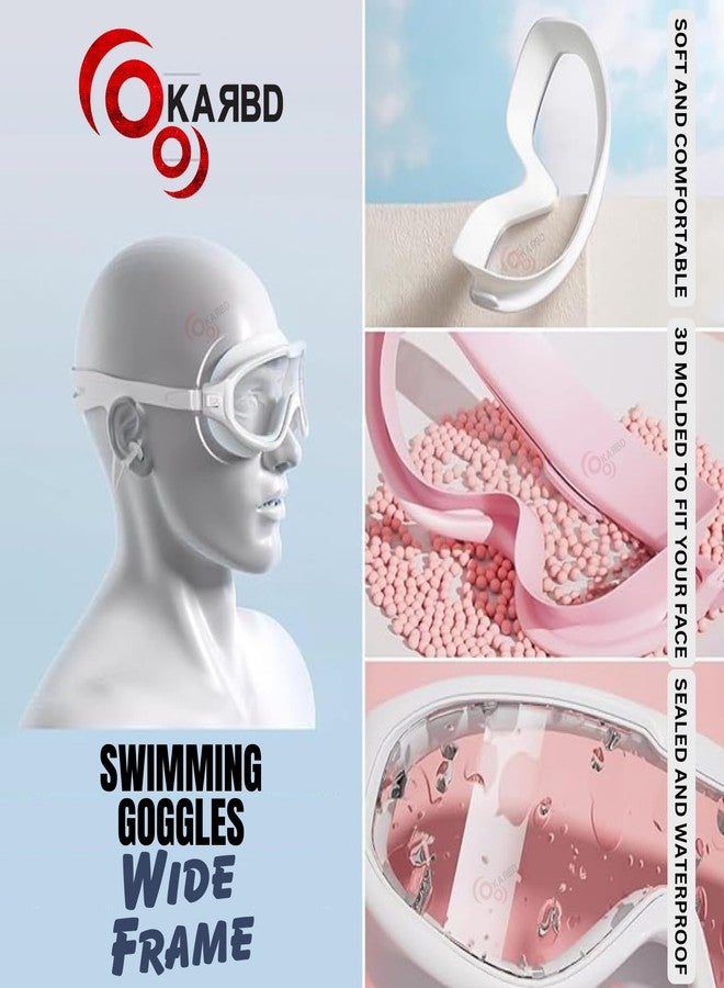 KARBD Swimming Goggles Large Frame Wide View Big Glasses with Ear Plugs Connected Swim Pool Water Sports Eyes Protection for Children Kids Boys Girls Adults Men Women 5+ Years Age - Black - Image 4