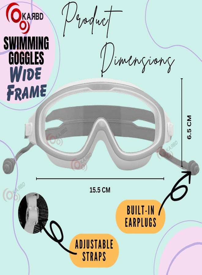 KARBD Swimming Goggles Large Frame Wide View Big Glasses with Ear Plugs Connected Swim Pool Water Sports Eyes Protection for Children Kids Boys Girls Adults Men Women 5+ Years Age - Black - Image 3