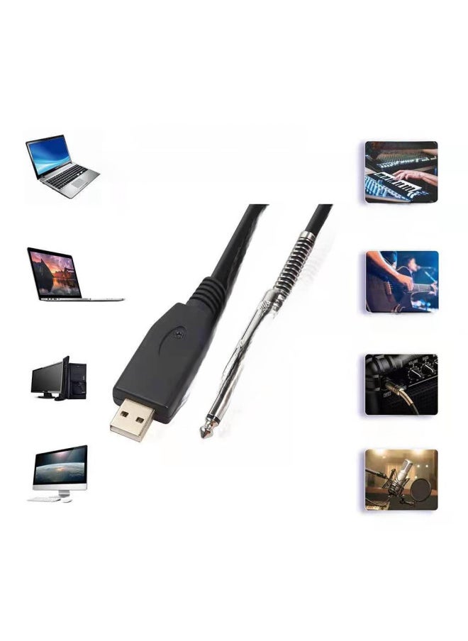 Generic Supply Computer USB To 6.35 Electric Guitar Recording Cable USB To Carnong Audio Cable Can Be Fixed-Color:Black-Length:2 M  - Image 3
