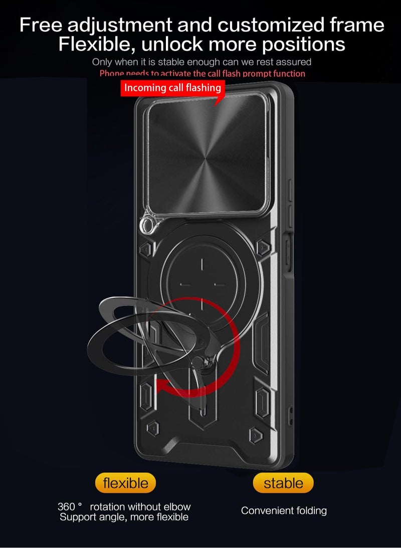 اليشمك Mobile Phone Case Cover for Infinix GT20 Pro 5G, Slide Camera Lens Cover, 360°Rotating Kickstand Ring, Bumper Shockproof Phone Case，Compatible with Car Magnetic Mount Mobile Phone Case For Infinix GT20 Pro 5G Black - Image 3
