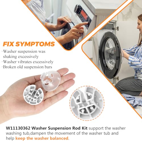 Blutoget Updated W11130362 WTW5000DW2 WTW5000DW3 Washer Suspension Rod Kit by Blutoget-Washer Shock Absorbers Fit for Whirlpool WTW5000DW1 WTW5000DW0 Kenmore Maytag MVWX655DW1 MVWC565FW1 W10594080 W10780040 - Image 4