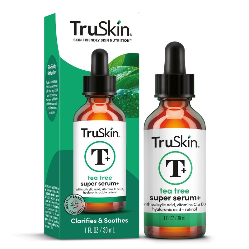 TruSkin Tea Tree Oil Acne Treatment for Face  Acne Serum  Improve the Appearance of Pores Skin Tone for Smooth Glowing Skin with Salicylic Acid Vitamin C Niacinamide  Retinol 1 fl oz
