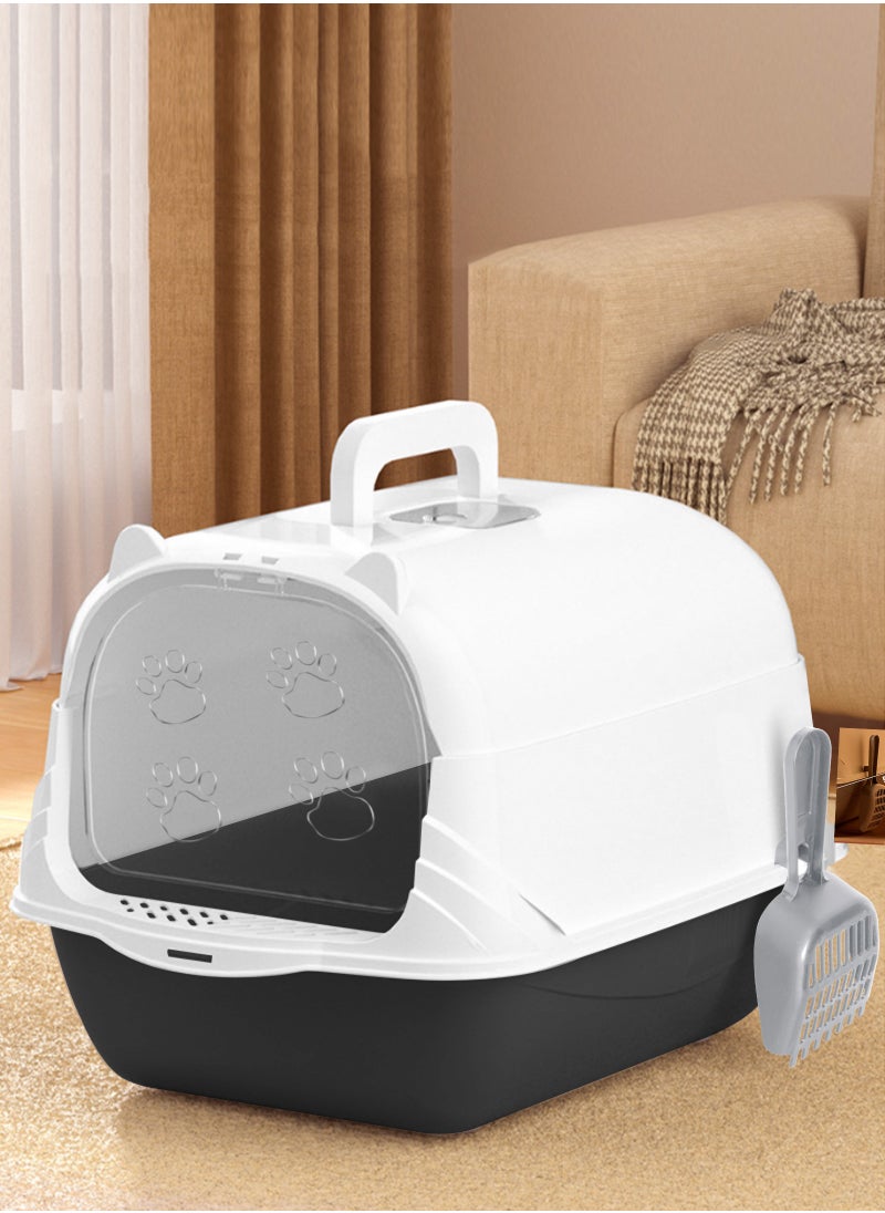 URbazaar Enclosed Cat Litter Boxes Plastic Cat Litter Box with Lid and Door Closed Anti-Splshing Standard Kitten Toilet with Sifting Pedal and Litter Scoop for Kitty  - Image 1