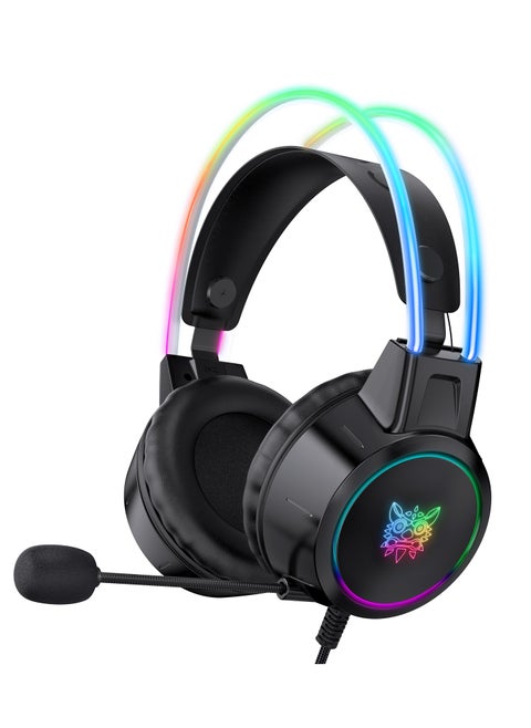 سماعات رأس سلكية للألعاب X15 Pro مزودة بميكروفون وإضاءة LED لأجهزة PS4/PS5/XOne/XSeries/NSwitch/PC، باللون الأسود