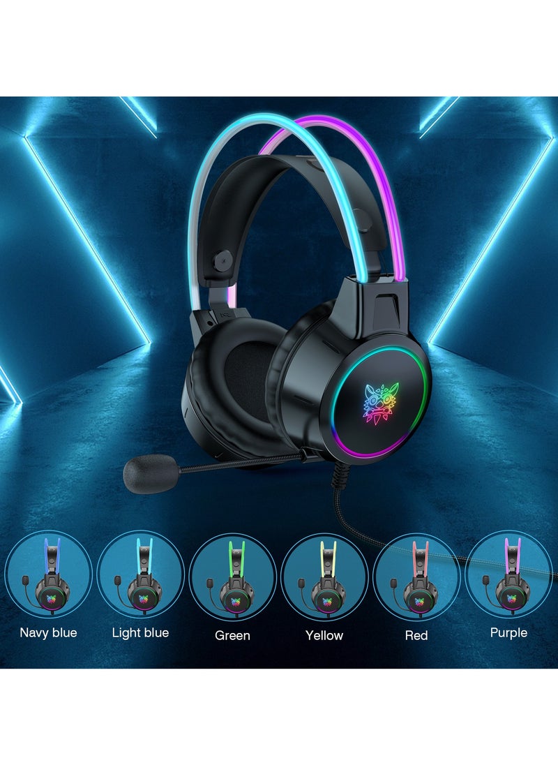 أونيكوما - سماعات رأس سلكية للألعاب X15 Pro مزودة بميكروفون وإضاءة LED لأجهزة PS4/PS5/XOne/XSeries/NSwitch/PC، باللون الأسود - Image 1
