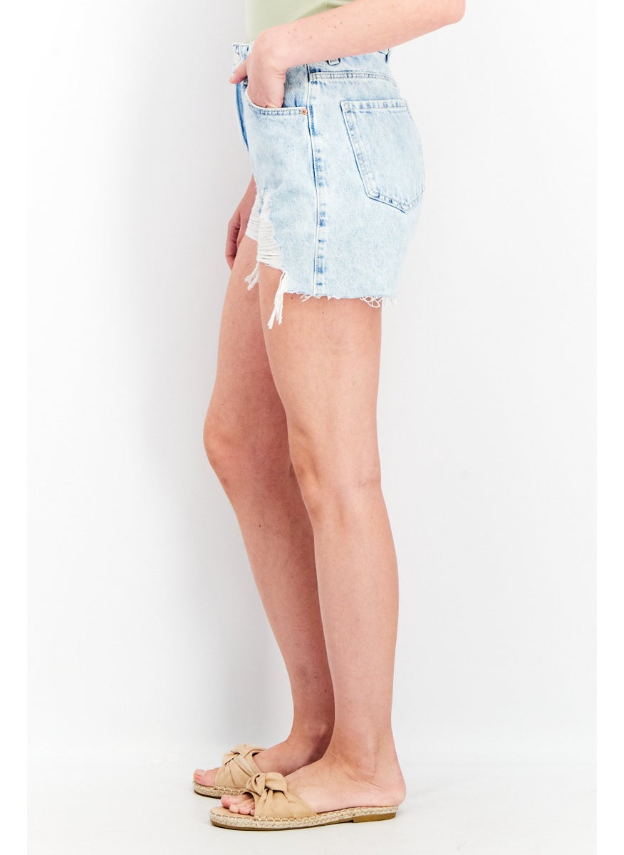 Don't Call Me Jennyfer - Women Mom Fit Ripped Shorts, Blue Wash - Image 1