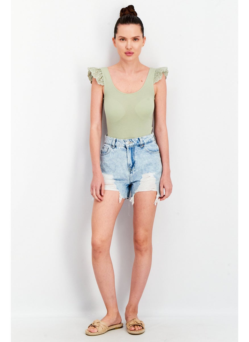 Don't Call Me Jennyfer - Women Mom Fit Ripped Shorts, Blue Wash - Image 1
