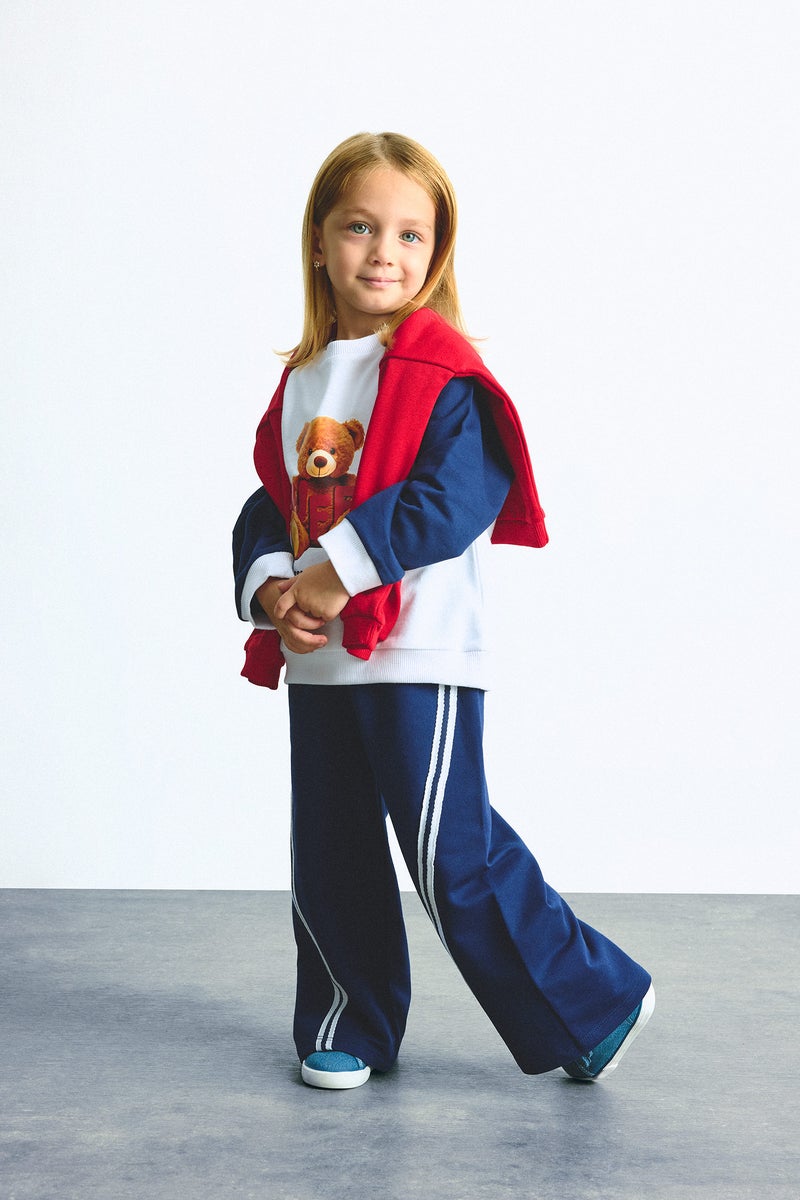 DeFacto Blue BabyGirl Baby Girl 100% Cotton Regular Fit Teddy Bear 2 Piece Set Casual - Image 1